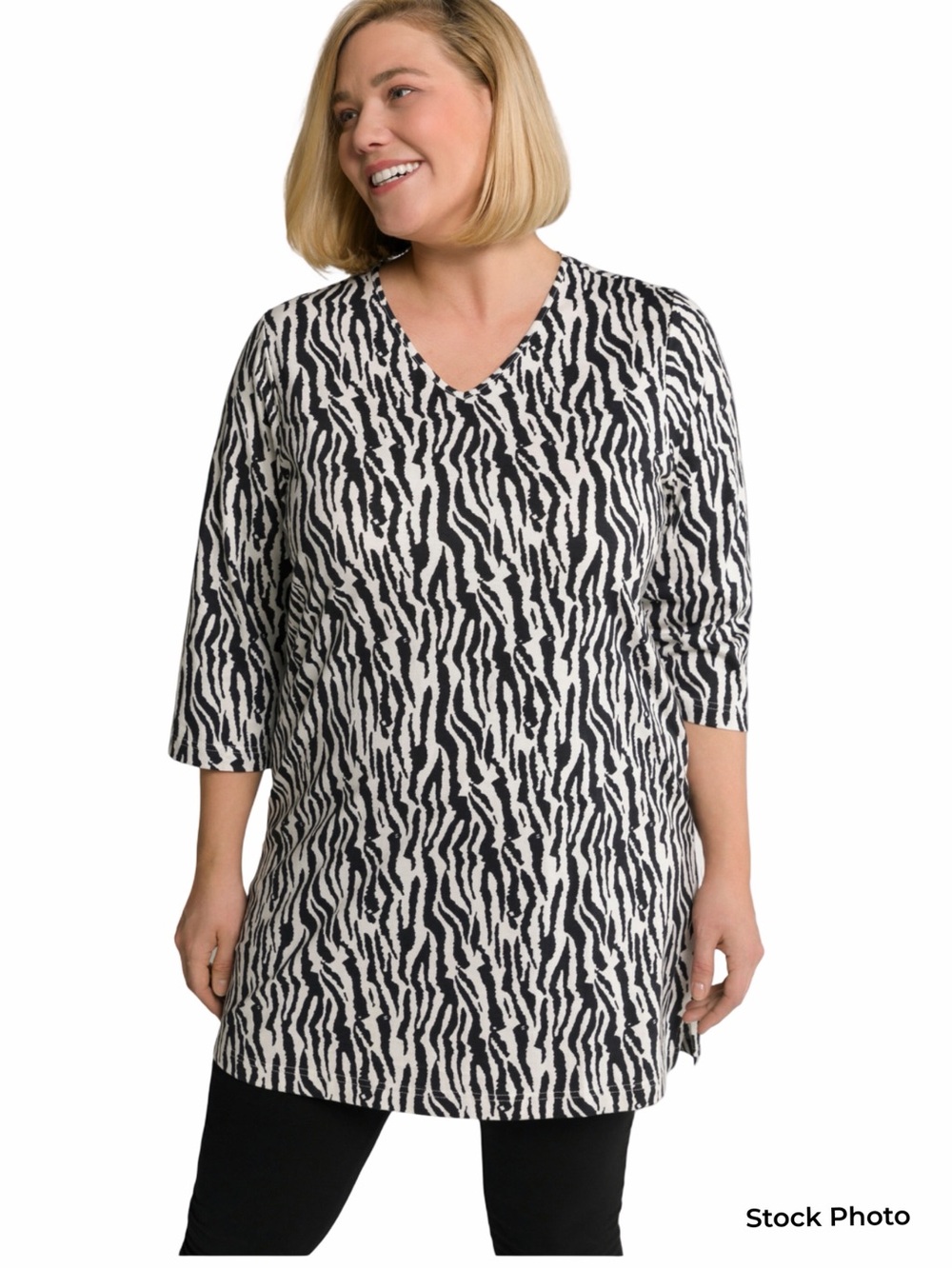 Like New! Ulla Popken Plus Size Zebra Print Tunic Top 3/4 Sleeves 32/34